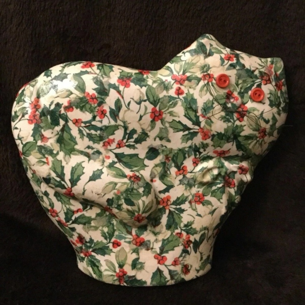 Large Figurine Cat With Hand Painted Holly Design Christmas decor